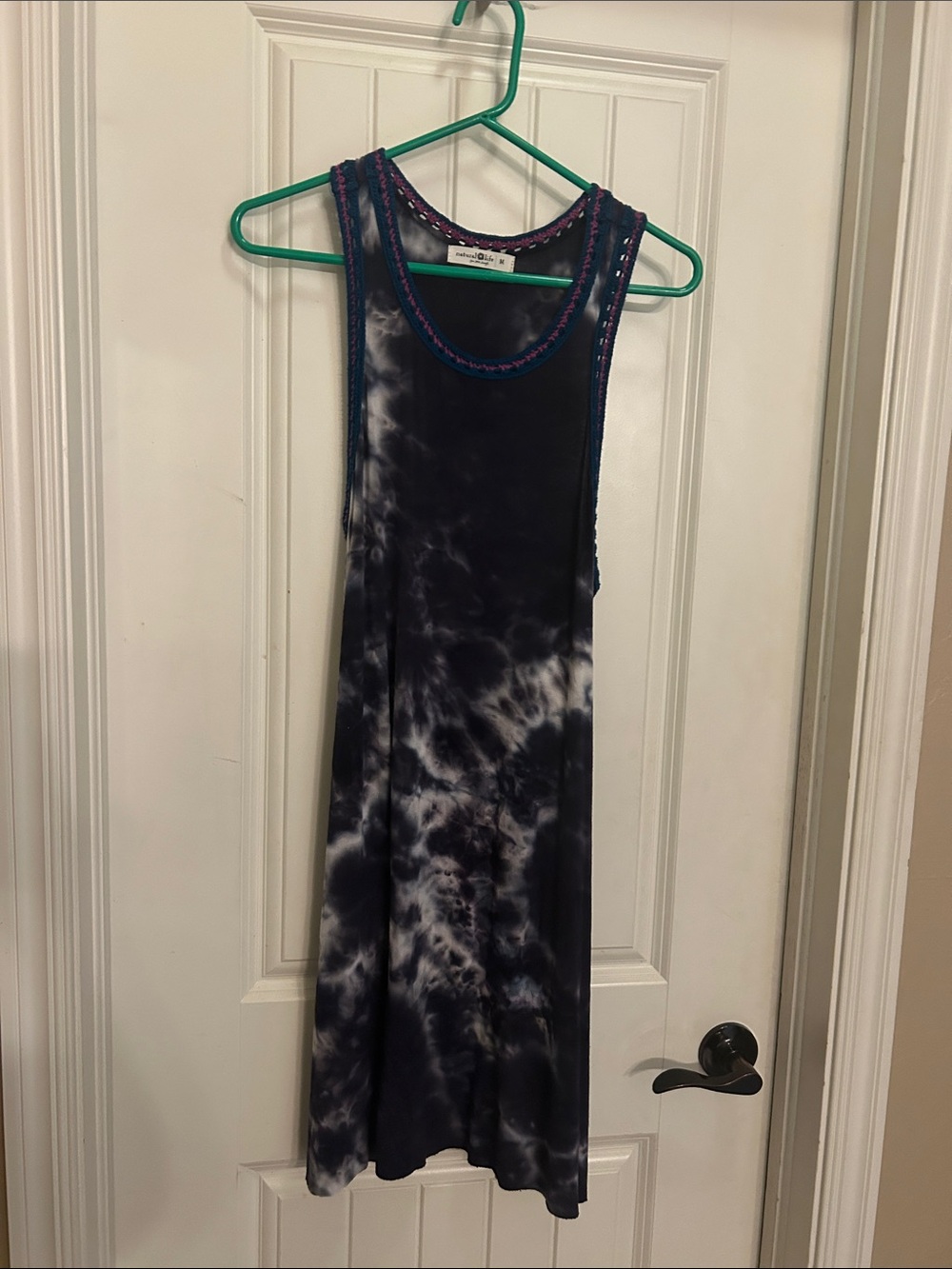 NATURAL LIFE Navy M tie die Dress with Pink Crochet Trim
